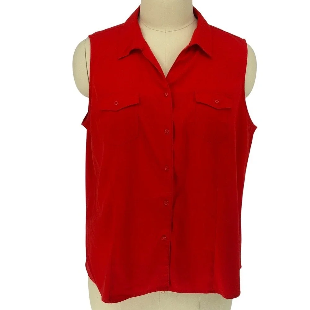 Catherines‎ Sleeveless Button Down Shirt Red Pocket Front Plus 22/24W